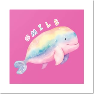 Smile Cute Colorful Baby Whale . Posters and Art